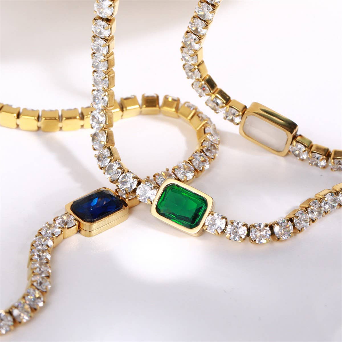 Stainless Steel Emerald Zirconia Necklace_CWMM5557