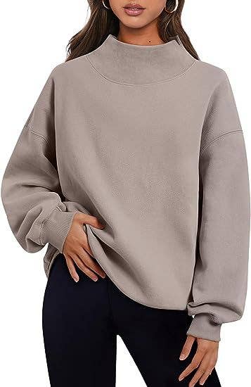 Casual half-high neck fleece hoodie with slit neckline