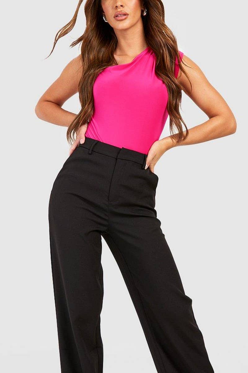 CWSBSSL0123_SEXY SLIM FIT ONE-SHOULDER RUCHED BODYSUIT