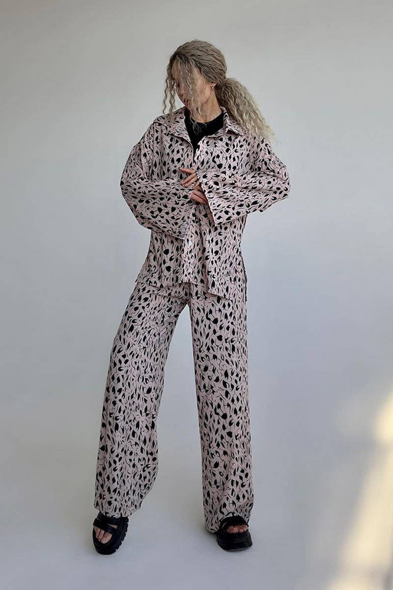 CWSPJ0386_LEOPARD PRINT CARDIGAN LONG SLEEVE PANTS PAJAMAS