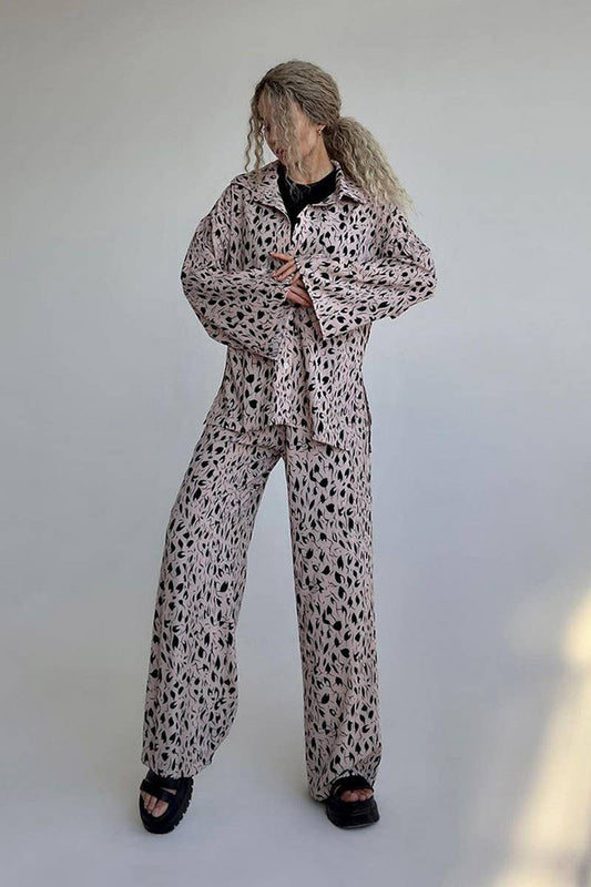 CWSPJ0386_LEOPARD PRINT CARDIGAN LONG SLEEVE PANTS PAJAMAS
