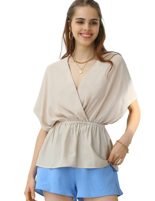CWTBLS205_V NECK BATWING SLEEVE SLIK BLOUSE TOP