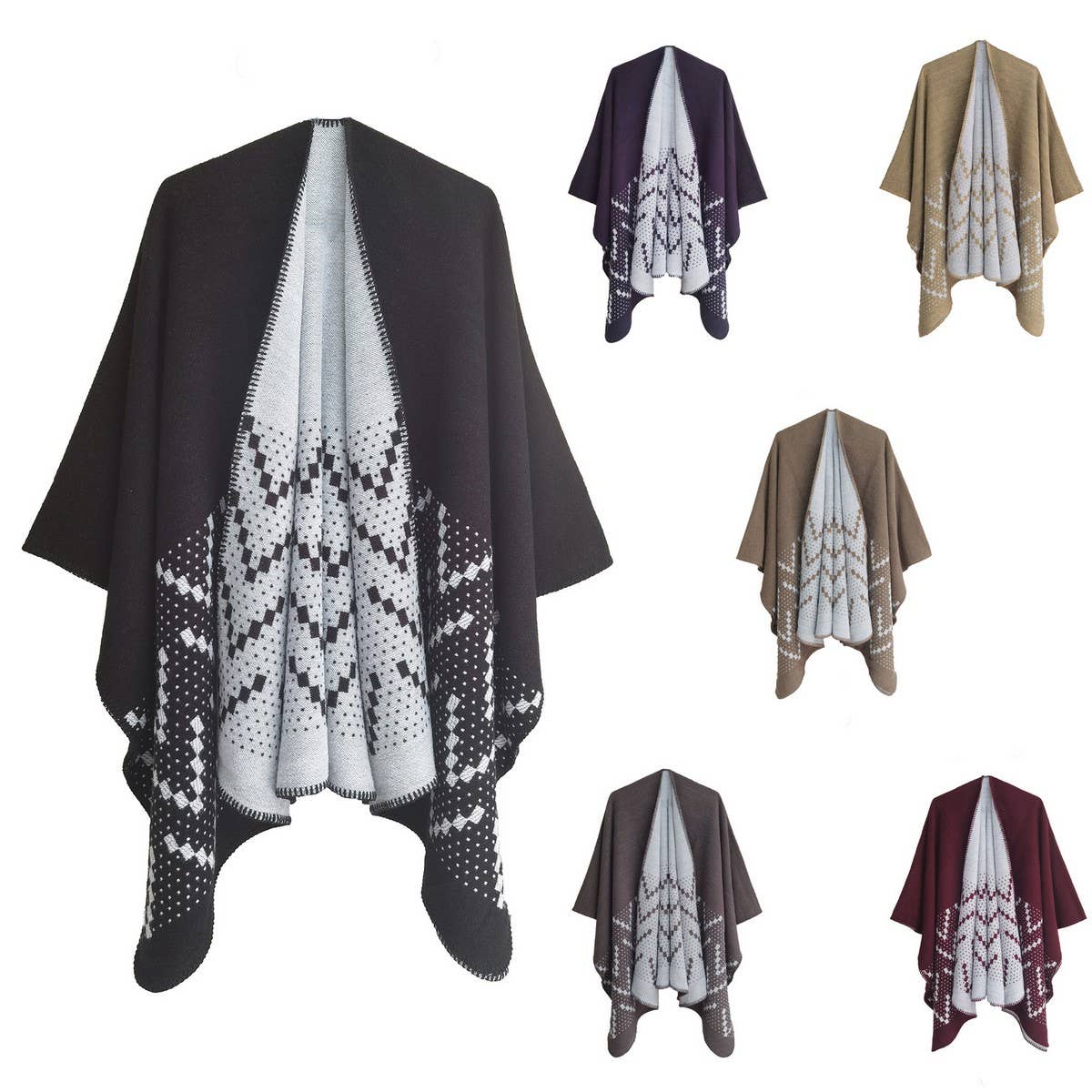 WOMEN COLOR MATCH WRAPPED CARDIGAN SHAWL