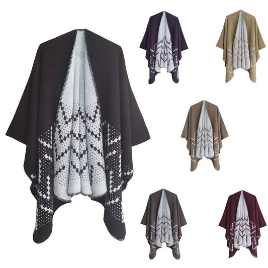 WOMEN COLOR MATCH WRAPPED CARDIGAN SHAWL