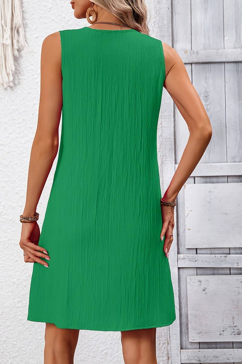 CWDSD7878_RUCHED V-NECK SLEEVELESS A-LINE DRESS