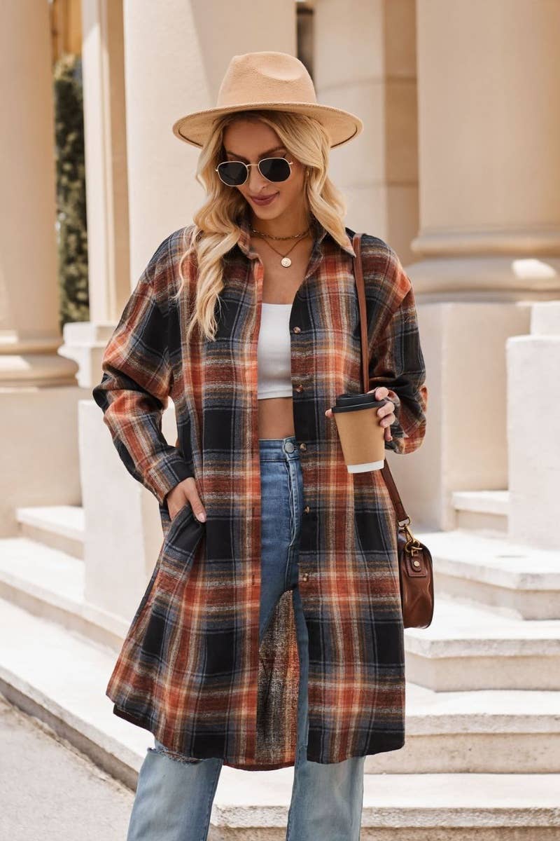 CWTSTL2182_AUTUMN WINTER PLAID LONG SLEEVE SHIRT LONG STYLE