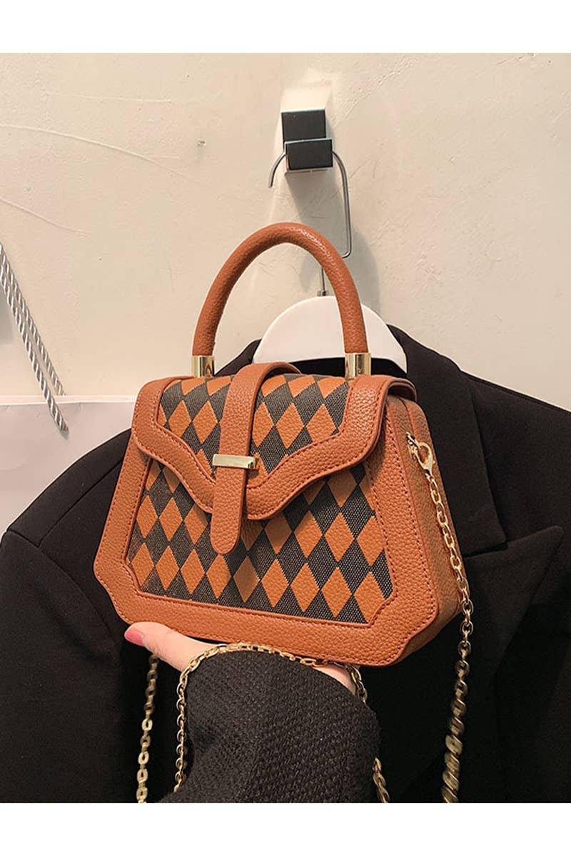 PLAID BOX HANDLE CROSS CHAIN SMALL BAG_CWAB0528