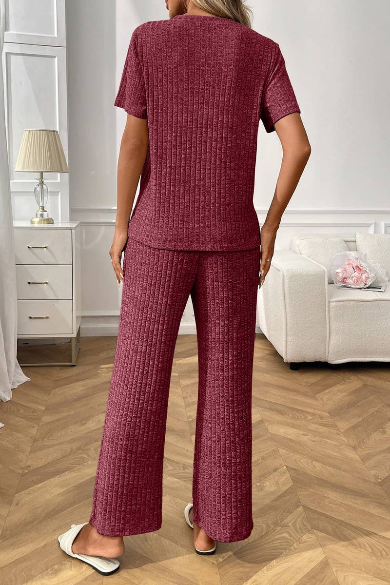 CWSPJ00462_SOLID RIBBED SHORT SLEEVE PAJAMA SET