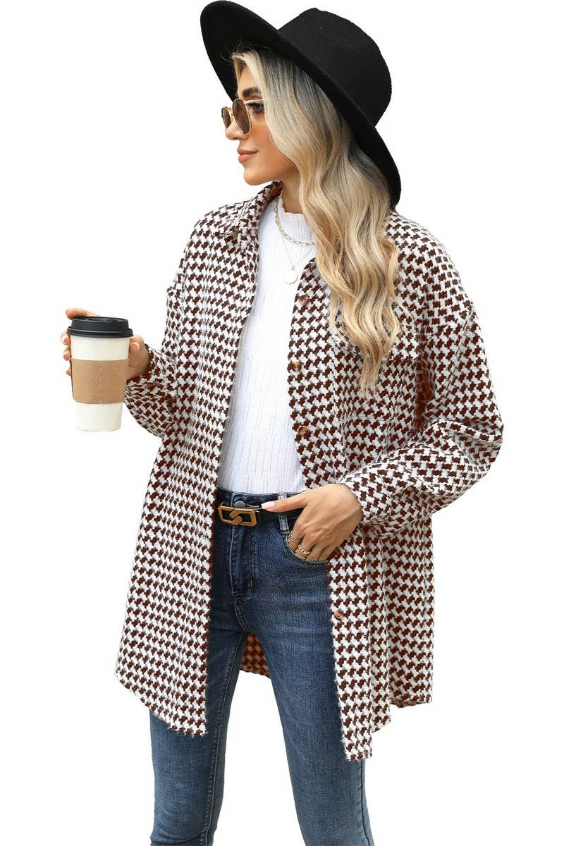 CWOCO0632_HOUNDSTOOTH LAPEL LOOSE MID-LENGTH COAT