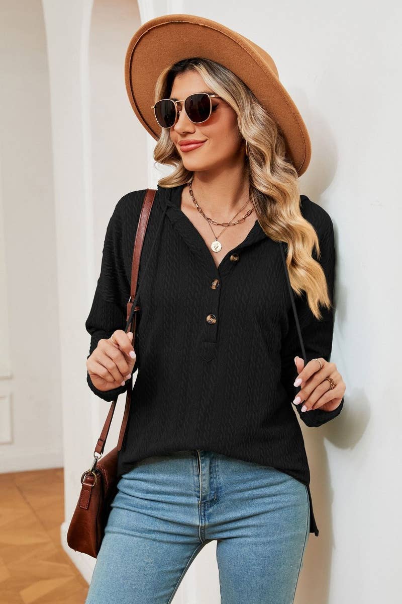 CWOHOL0984_SOLID COLOR BUTTON-UP HOODIE WITH LONG SLEEVES