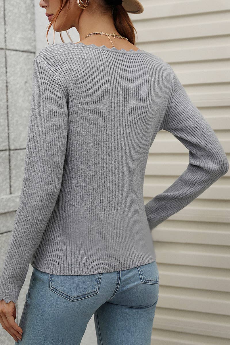CWTTL1073 Casual Long Sleeve V-Neck Pullover Sweaters