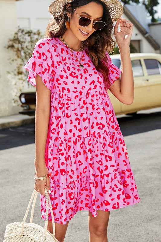 CWDSD2702_Round neck Print Short Sleeve Dress