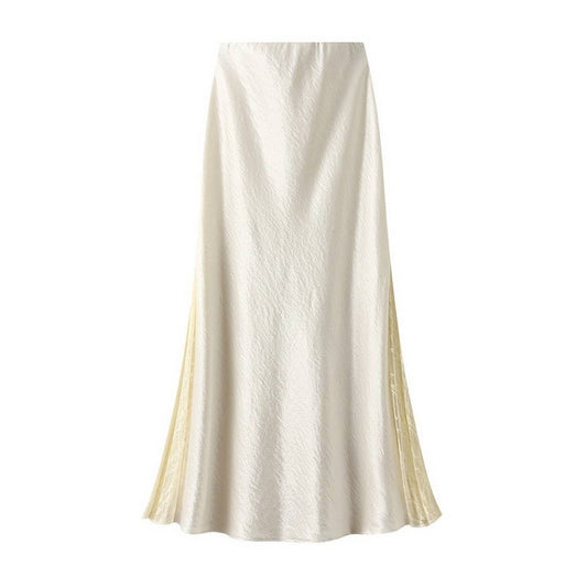 Lace Panel Satin Fishtail Slim Fit Midi Skirt