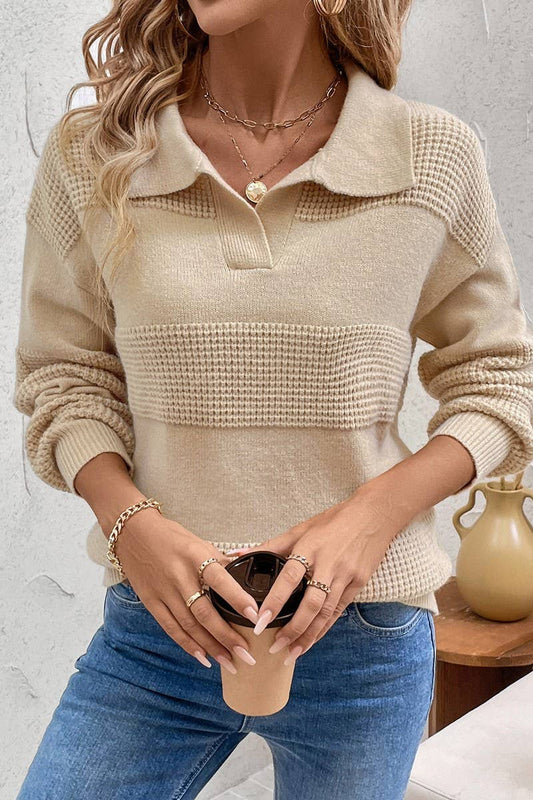 CWOSWL6826_AUTUMN KNITTED LONG SLEEVE COLLAR SWEATER
