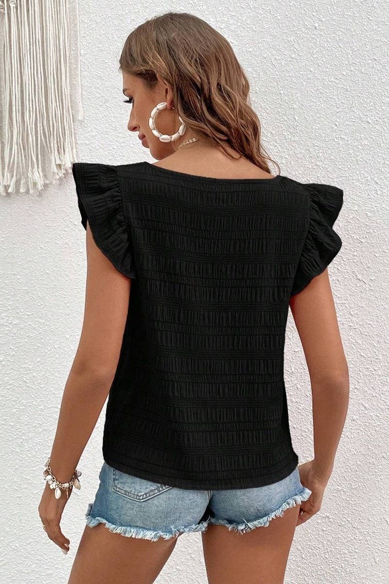 CWTBLS0608_SQUARE COLLAR RUFFLED SHIRT BLOUSE TOP