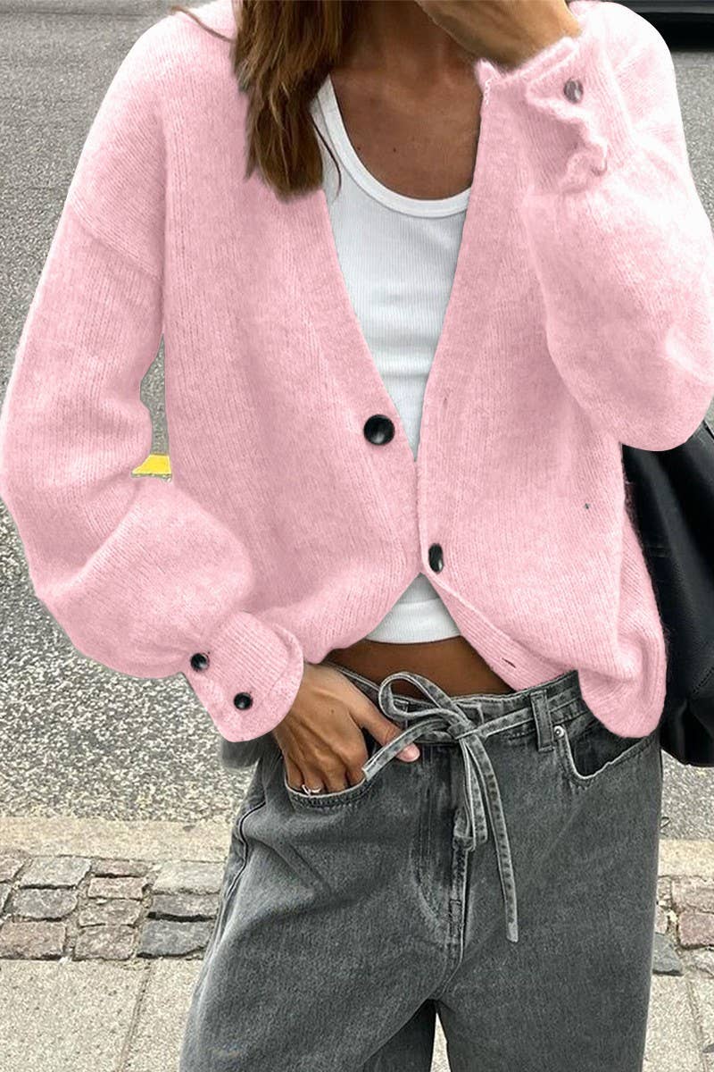 CWOCAL00769_SOLID COLOR LONG-SLEEVED KNITTED CARDIGAN