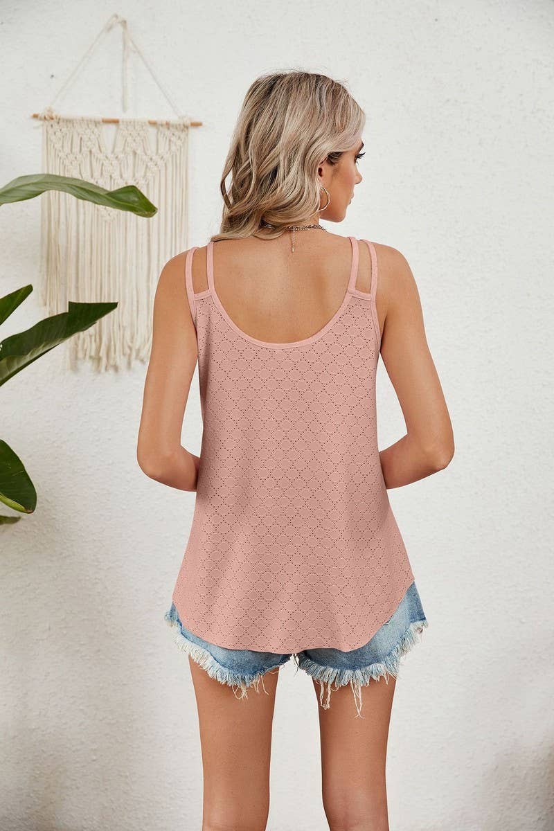 CWTTK0475_V-NECK SOLID COLOR SLEEVELESS HALTER TOP