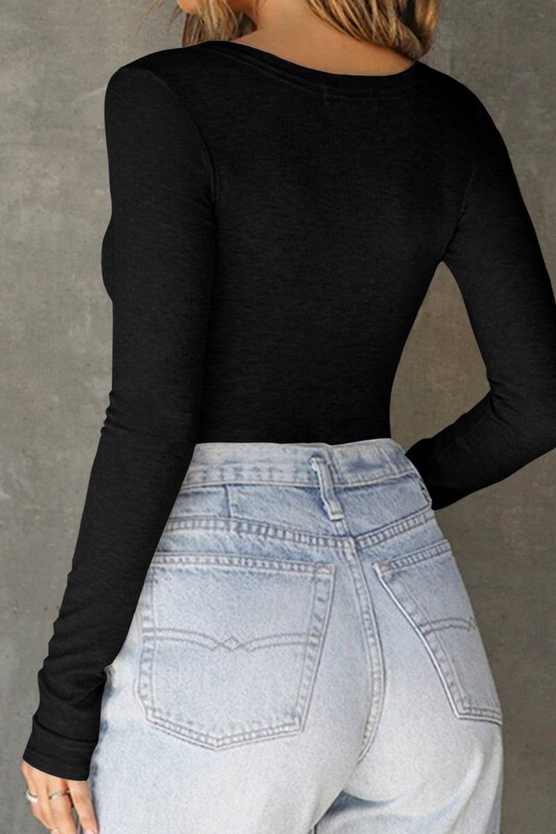 CWTBLL01070_V NECK SLIM FIT SOLID LONG SLEEVE TOP