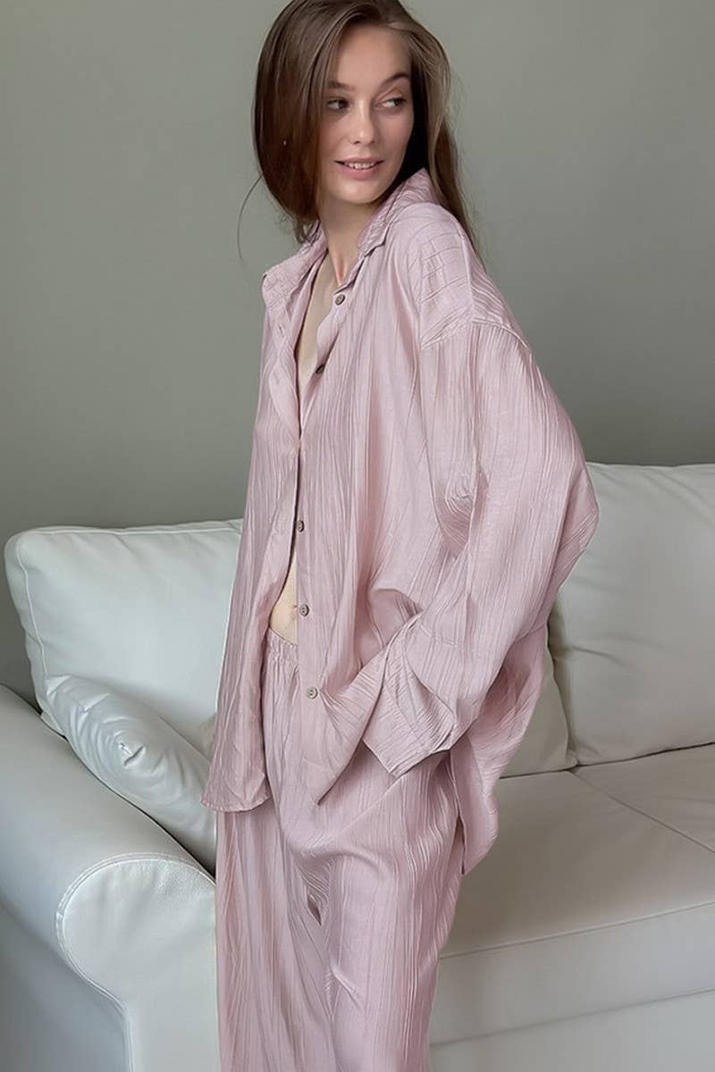 CWSPJ0296_SOLID COLOR LONG SLEEVE LONG PANTS PAJAMA SET