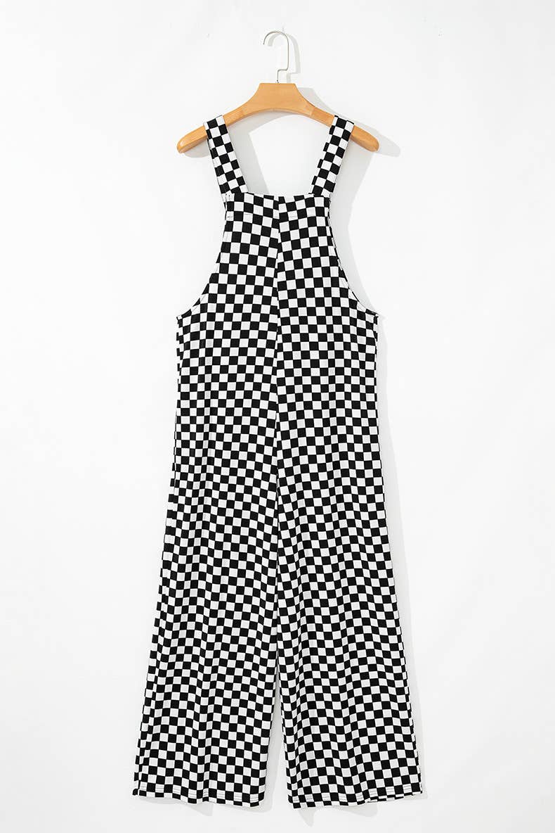 CASUAL PLAID PRINTED JUMPSUIT WITH POCKET