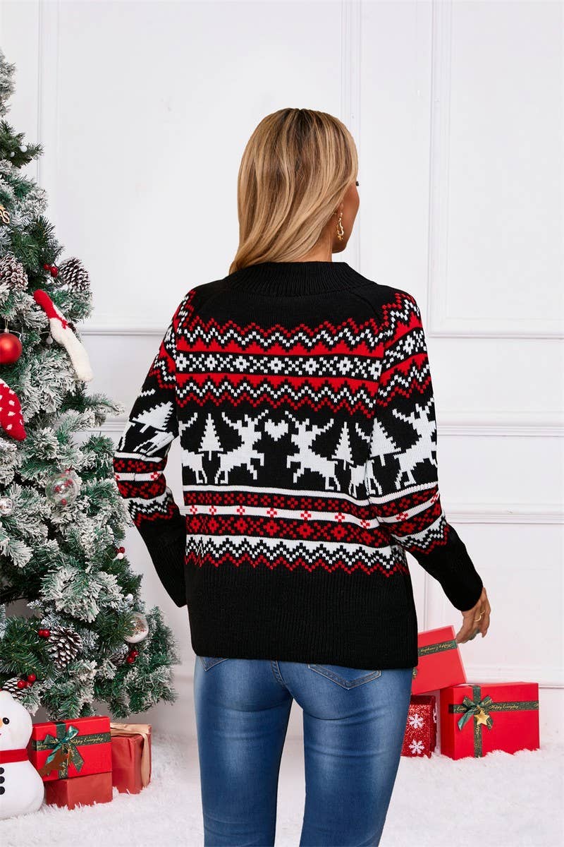 CWOSWL5776_ELK JACQUARD PULLOVER CHRISTMAS KNITTED SWEATER