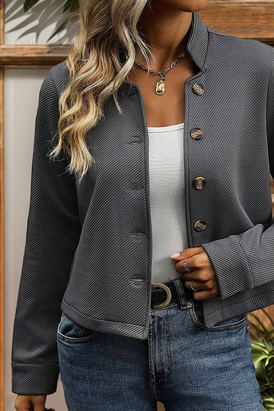 CWOJA0909_TEXTURED STAND COLLAR SOLID COLOR JACKET