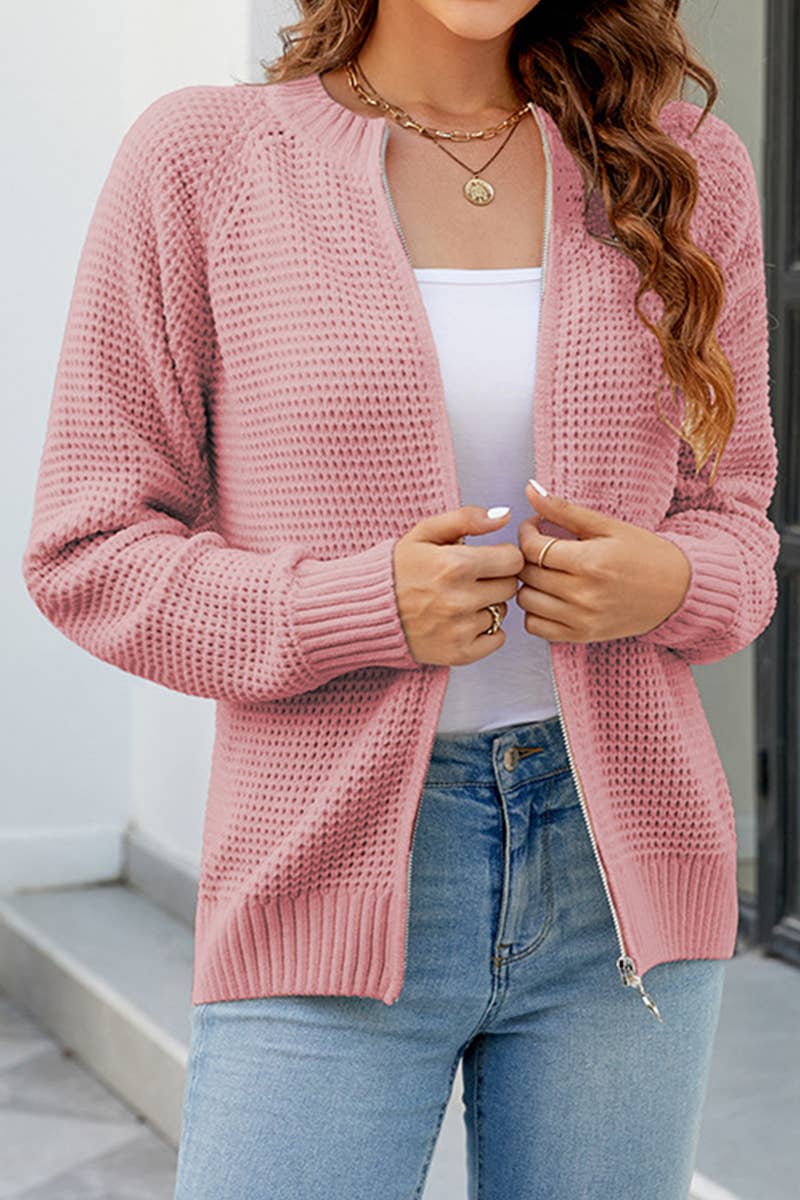 CWOCAL352  Casual Zip-Up Long Sleeve Cardigan