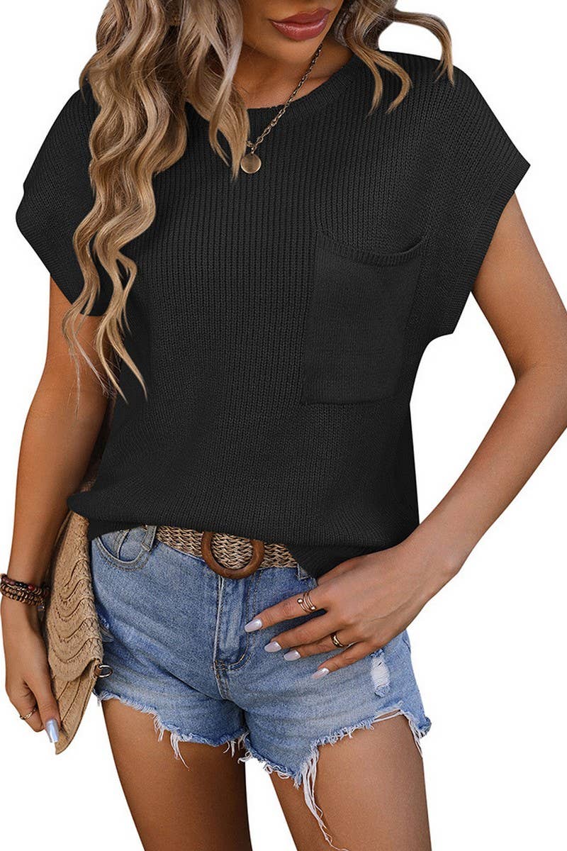 CWOSWS0106_CREWNECK SHORT-SLEEVED SWEATER WITH POCKETS