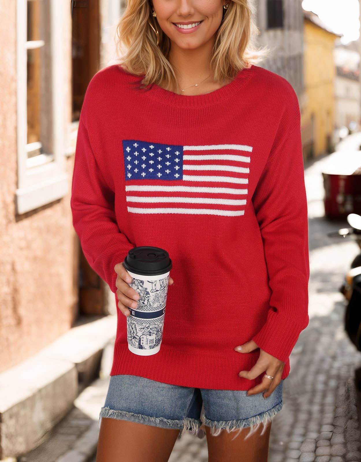 CREW-NECK FLAG EASTER INDEPENDENCE DAY SWEATER