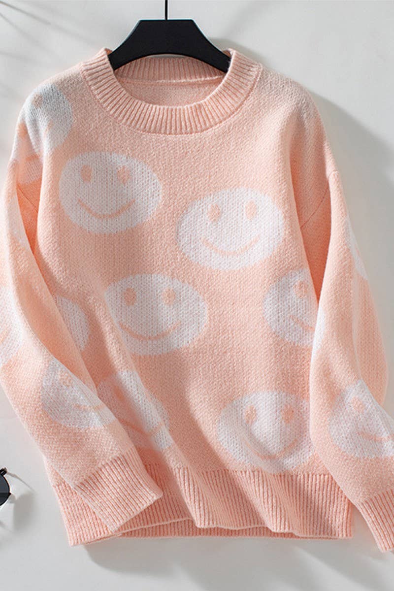CWOSWL2874_SMILEY FACE LOOSE-FIT KNIT SWEATER