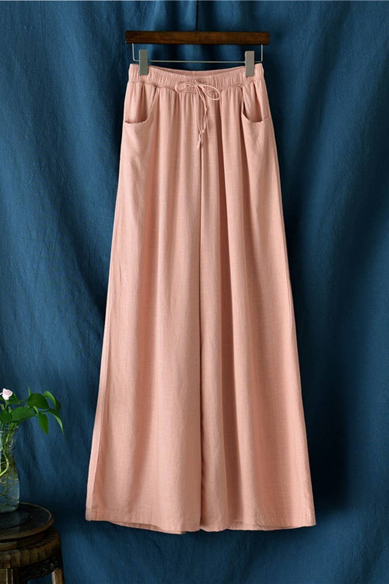 CWBLP1376_COTTON AND LINEN DRAWSTRING WIDE LEG PANTS
