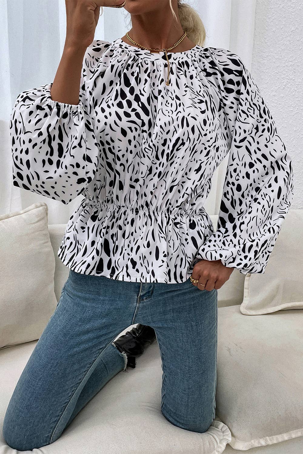 CLASSIC LEOPARD PRINT LANTERN LONG SLEEVE TOP