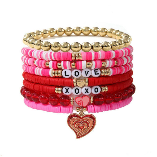 SOFT CLAY LETTER OIL DROP HEART PENDANT BRACELETSET_CWMM3521