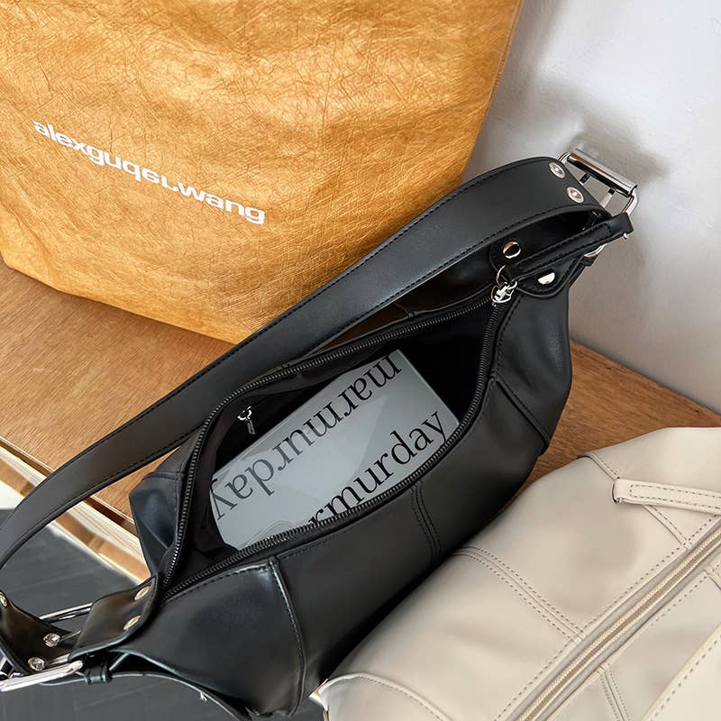 Leather zipper single-shoulder crossbody bag