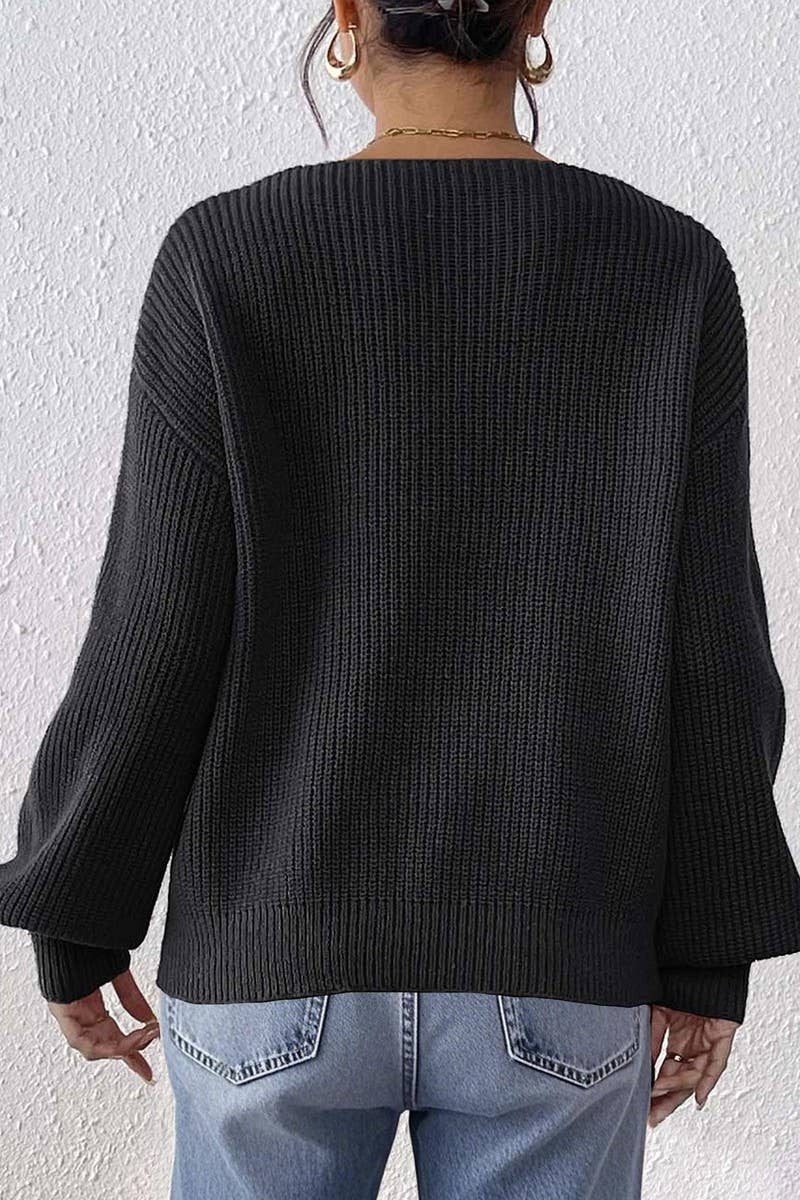 CWTTT00016_WOMEN SOLID V NECK LOOSE KNIT PULLOVER SWEATER