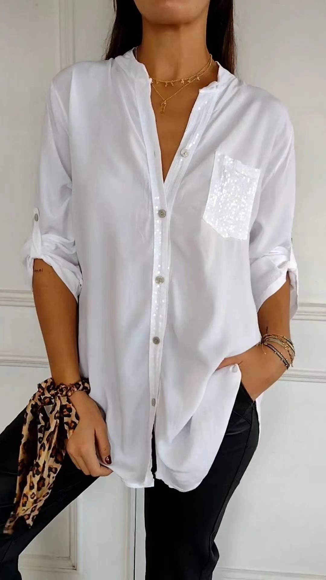 Commuter-style sequined fashion women's shirt