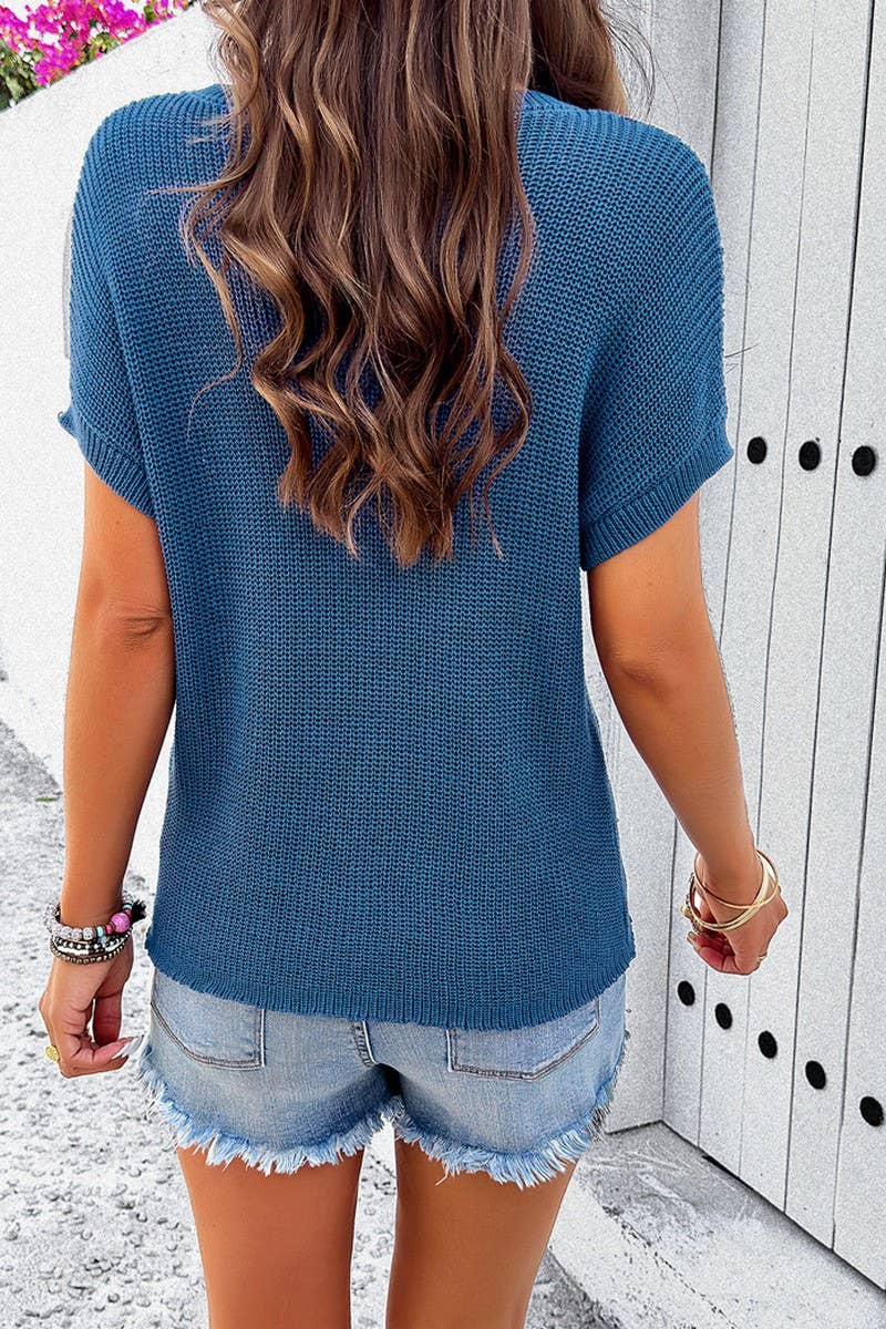 CWOSWS0049_Round Neck Short Sleeve Sweater