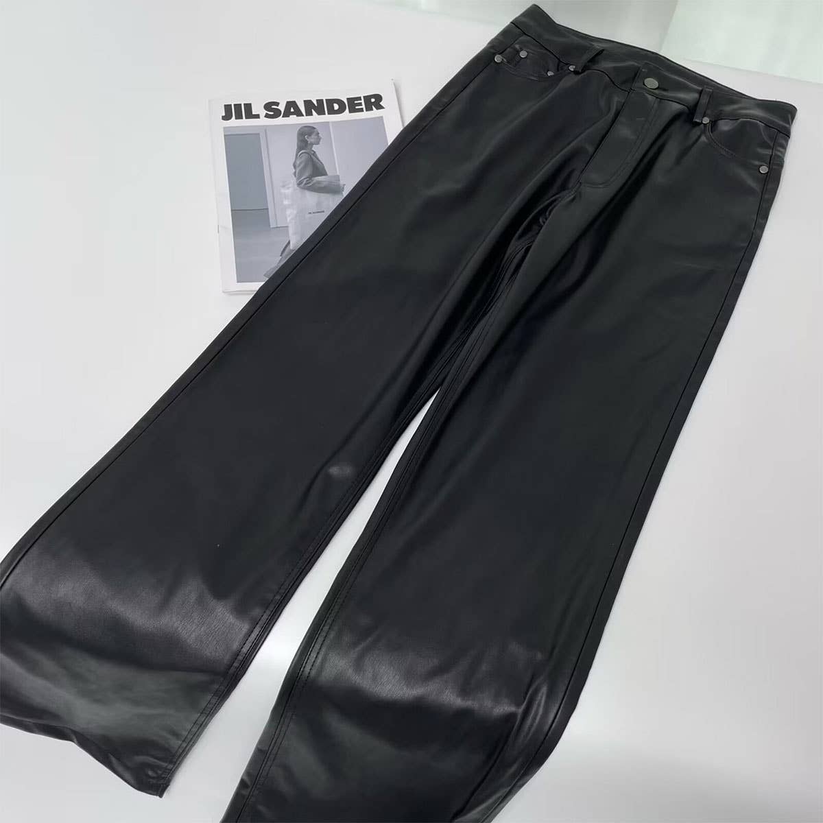 FASHION HIGH WAIST STRAIGHT TUBE PU LEATHER PANTS