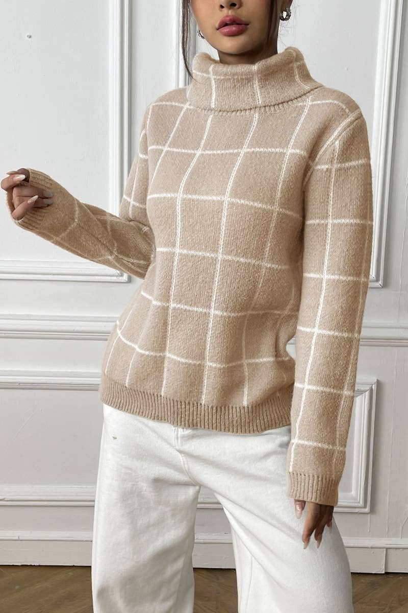 CWOSWL6724_WINTER TURTLENECK STRIPED LONG-SLEEVED SWEATER