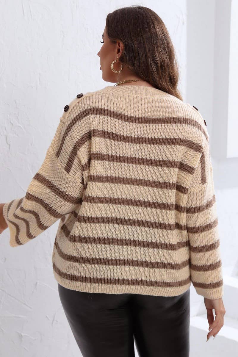 CWOSWL1576_PLUS Size Round Neck Long Sleeve Pullover Sweater