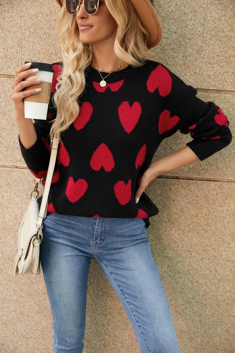 CWOSWL5257_KNITTED JACQUARD ROUND NECK PULLOVER SWEATER