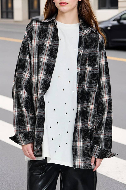 CWTBLL00627_RETRO PLAID CASUAL LONG-SLEEVED SHIRT