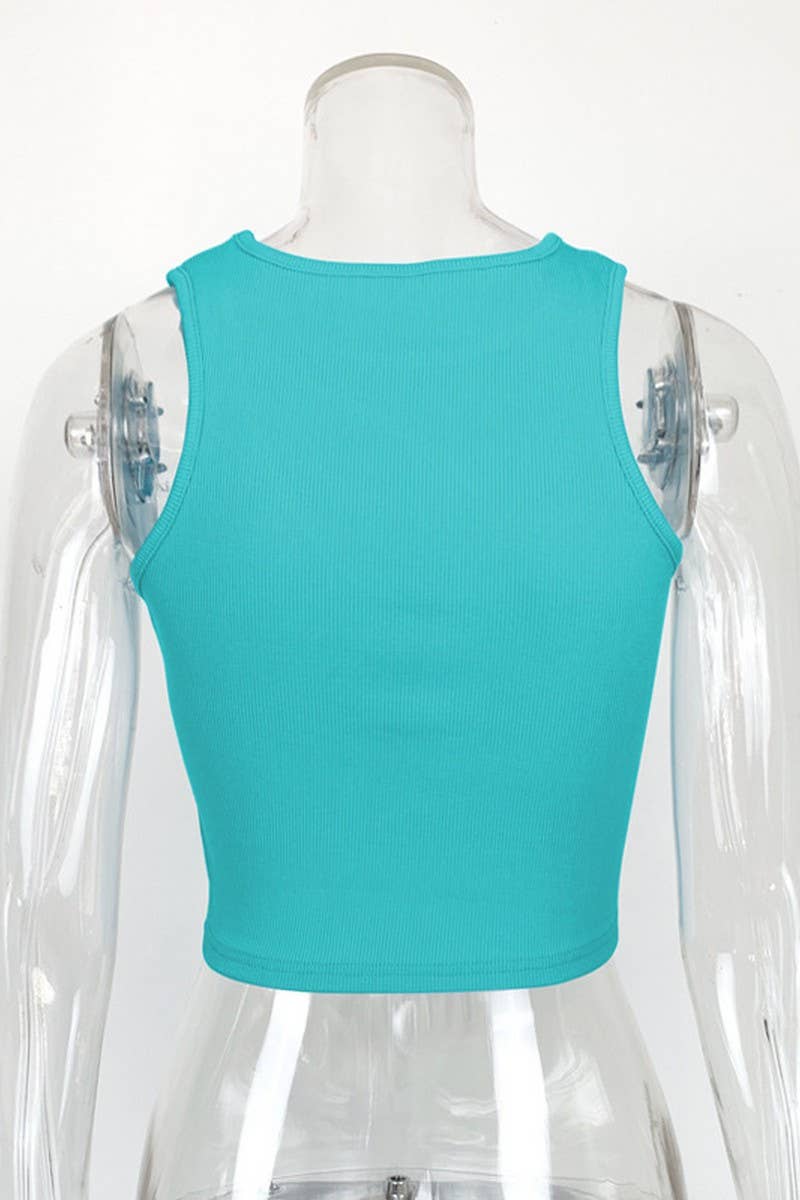 CWTTK0818_SOLID COLOR HOLLOW SLIM SHORT CAMISOLE