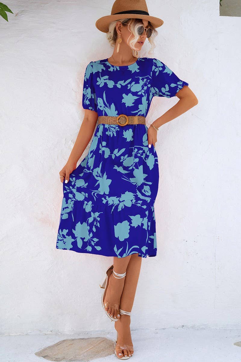 CWDMD2803_CASUAL PUFF SLEEVE PRINTED DRESS