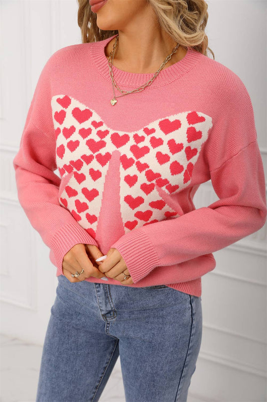 Bow-shaped heart Valentine's Day knitted sweater