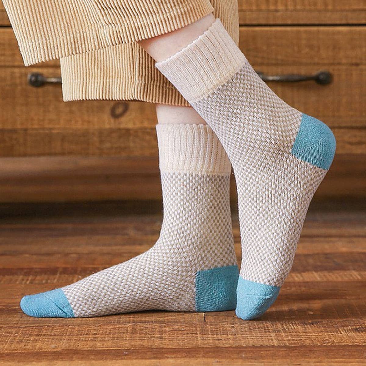 5 PAIRS PER PACK THICKENED PLAID SOCKS_CWMS0692