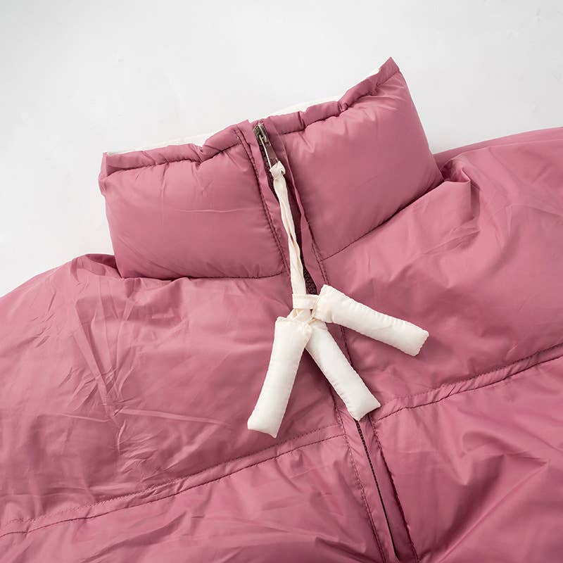 CONTRASTING COLOR ZIPPER STAND-UP COLLAR JACKET