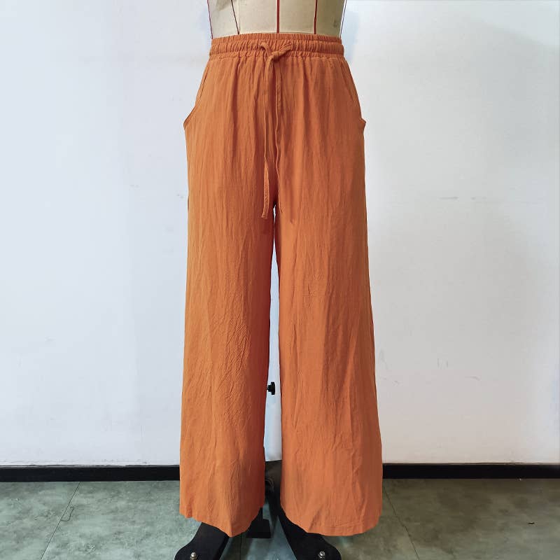 Boho Cotton Linen High Waist Wide Leg Pants