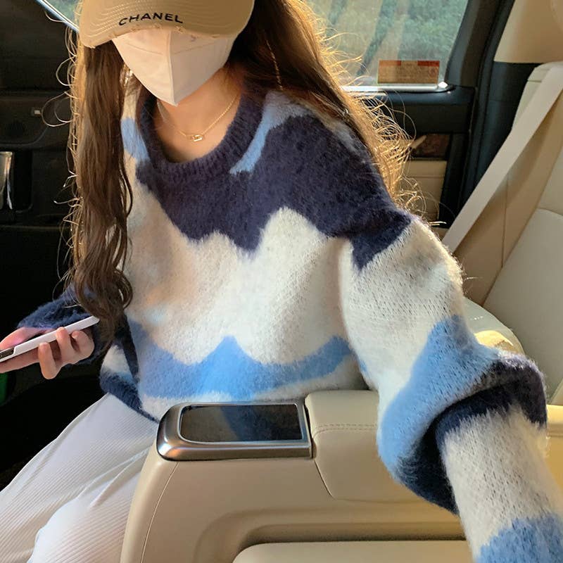 Color stripe languid is lazy loose sweaters