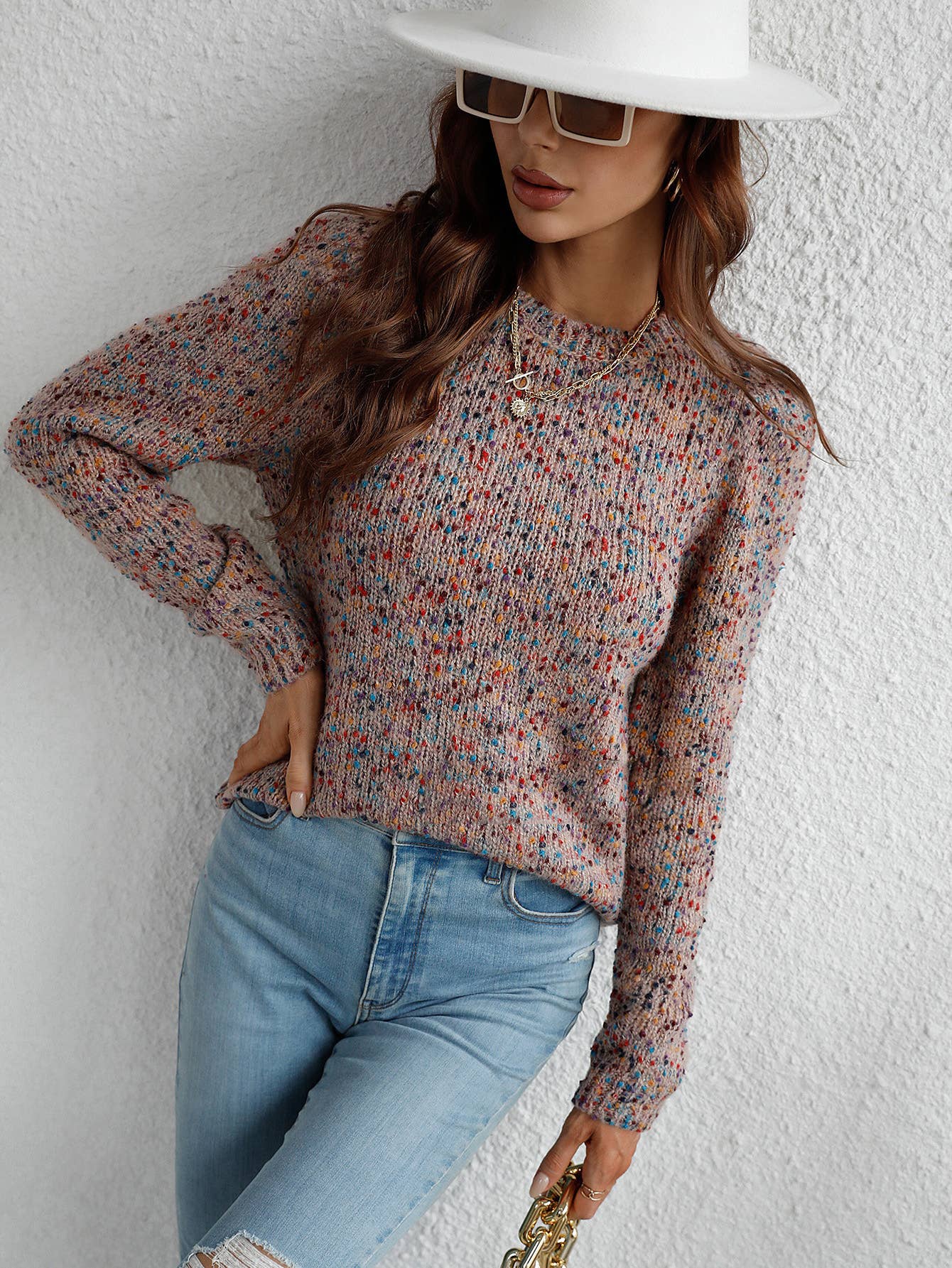 CWOSWL1405_Crew Neck Pullover Casual Sweater